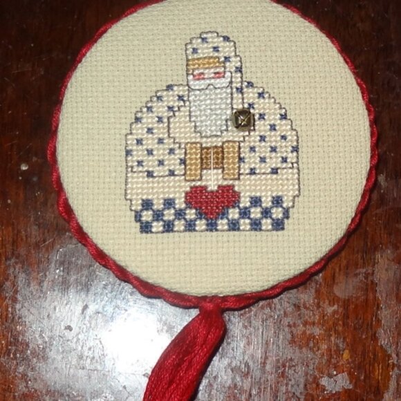 Old World Santa Christmas Tasseled ornament Finished Cross Stitched 6" New - Picture 5 of 5